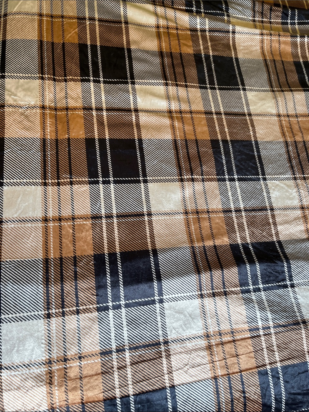 Plaid Home Bedding Throw Blanket in Tan, Black, and Cream 88x90